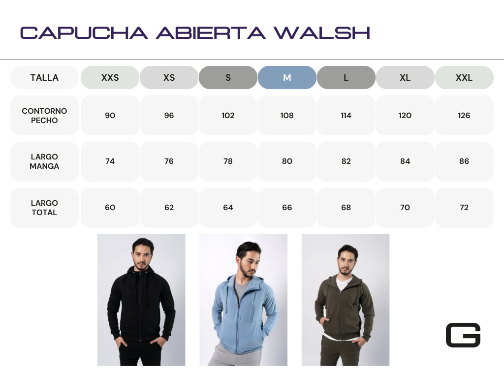 GLOCH Tabla de medidas Capucha Walsh