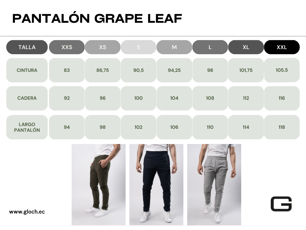 GLOCH Tabla de medidas Grape Leaf