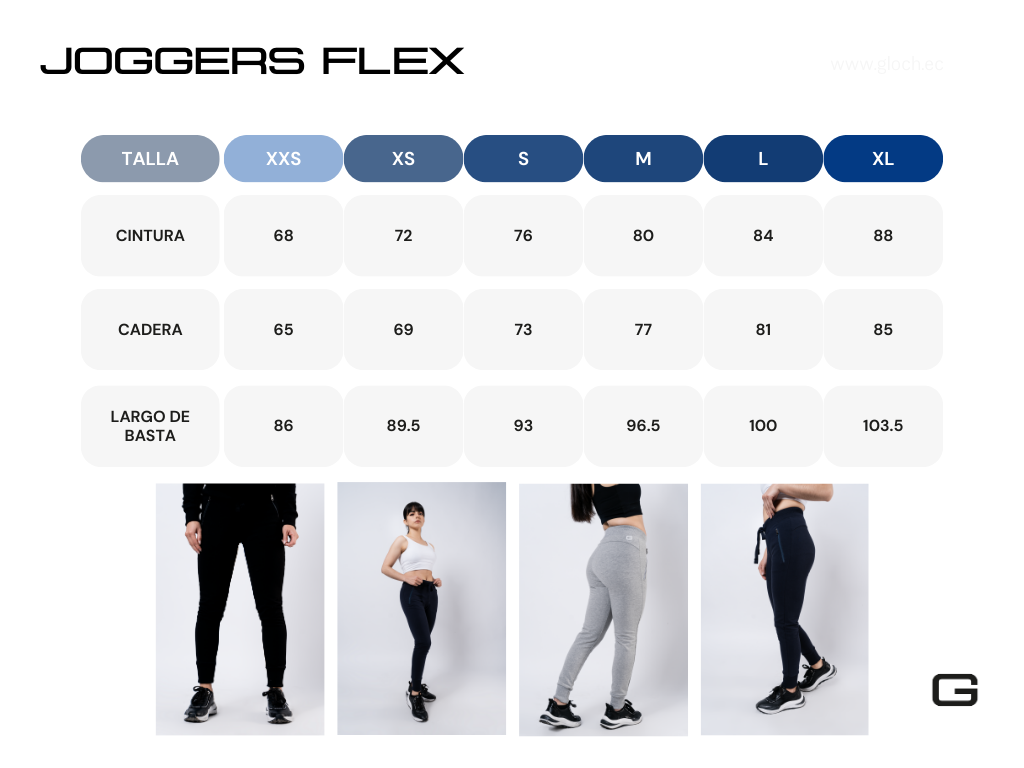 GLOCH Tabla de medidas Jogers Flex