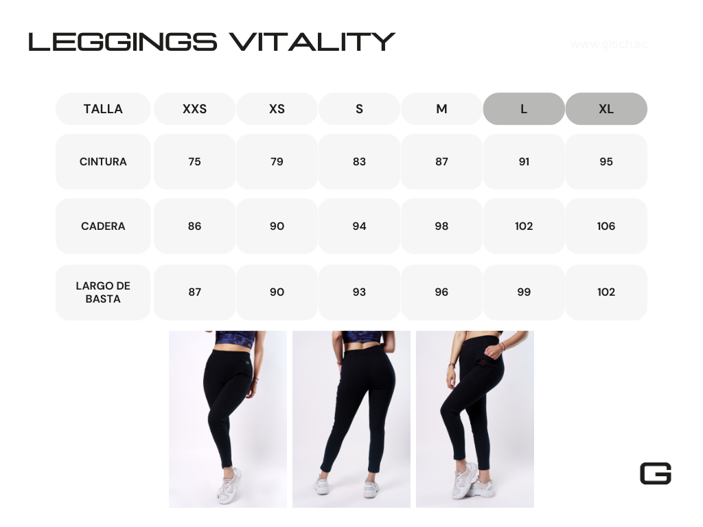 GLOCH Tabla de medidas Leggings Vitality