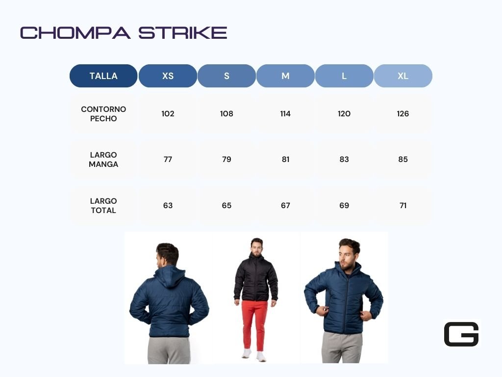 GLOCH Tabla de medidas Chompa Strike