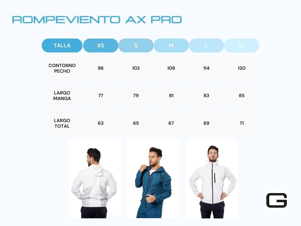 GLOCH Tabla de medidas Rompevientos AX PRO