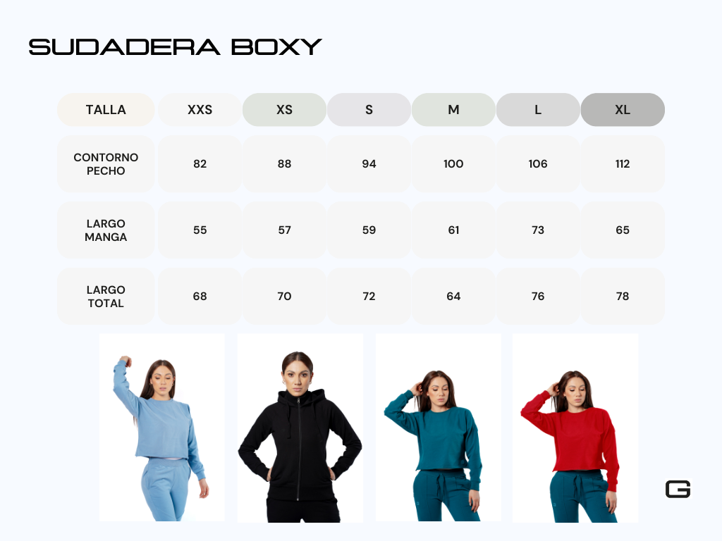 GLOCH Tabla de medidas Sudadera Boxy